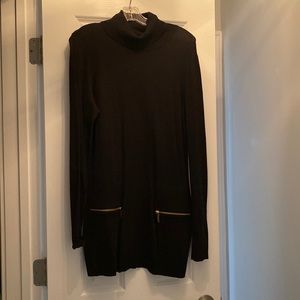 Michael Kors size L, cowel neck, black long sleeve sweater dress w/ gold zippers